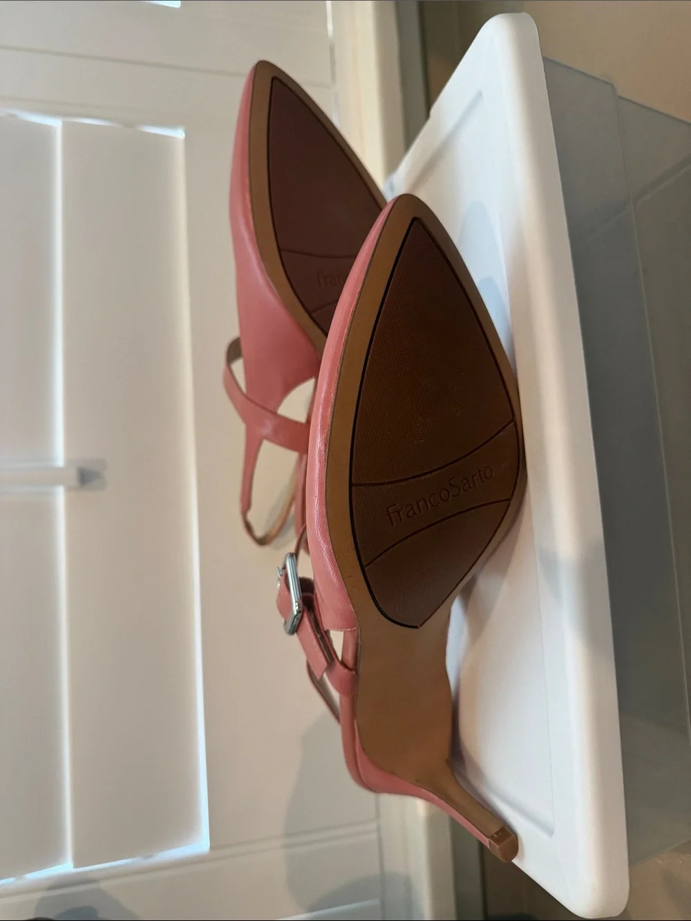 Franco Sarto Pink leather Slingback Pointed-Toe Low Block Heels